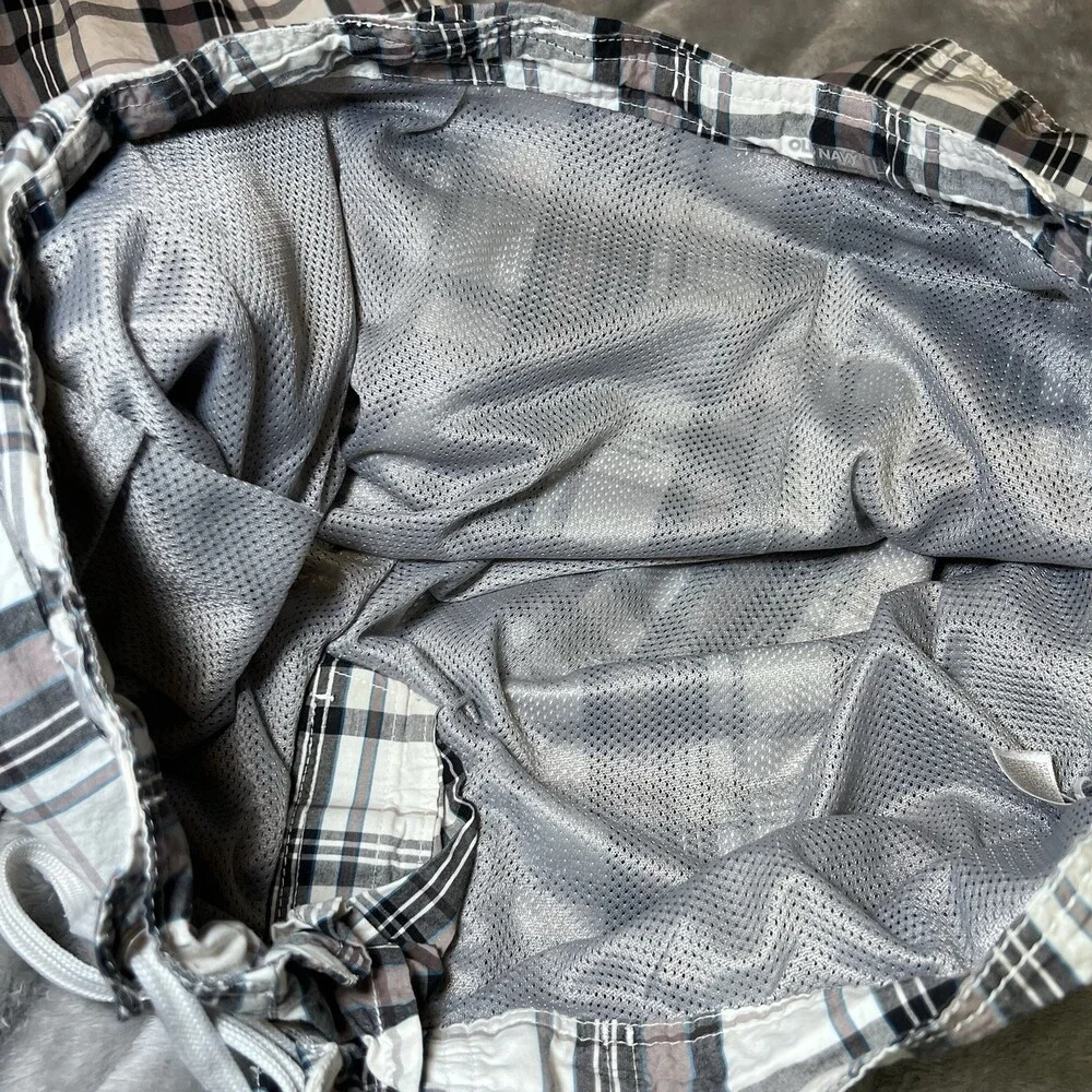 Old Navy Plaid Shorts Mens Size Large Mesh Liner Tie Front Summer‎ Vacation